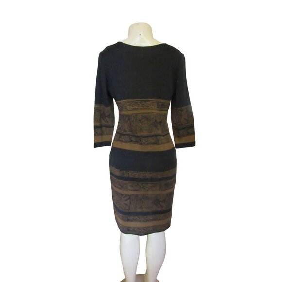 Peruvian Connection Black/Brown Aztec Print Pima Cotton Sweater Dress Size M - Picture 8 of 11